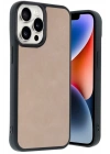 Mey İthalat®  iPhone 14 Pro Max Kılıf Aras Deri Kapak - Pudra