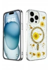 Mey İthalat®  iPhone 14 Pro Max Kılıf Daisy Simli Magsafe Kapak - Gold