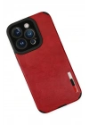 Mey İthalat®  iPhone 14 Pro Max Kılıf Loop Deri Silikon - Kırmızı