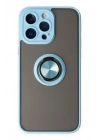 Mey İthalat®  iPhone 14 Pro Max Kılıf Montreal Yüzüklü Silikon Kapak - Buz Mavi