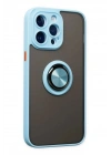 Mey İthalat®  iPhone 14 Pro Max Kılıf Montreal Yüzüklü Silikon Kapak - Buz Mavi