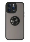 Mey İthalat®  iPhone 14 Pro Max Kılıf Montreal Yüzüklü Silikon Kapak - Siyah