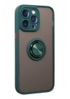 Mey İthalat®  iPhone 14 Pro Max Kılıf Montreal Yüzüklü Silikon Kapak - Yeşil
