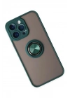 Mey İthalat®  iPhone 14 Pro Max Kılıf Montreal Yüzüklü Silikon Kapak - Yeşil