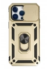 Mey İthalat®  iPhone 14 Pro Max Kılıf Pars Lens Yüzüklü Silikon - Gold