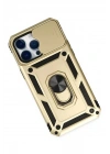 Mey İthalat®  iPhone 14 Pro Max Kılıf Pars Lens Yüzüklü Silikon - Gold