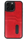 Mey İthalat®  iPhone 14 Pro Max Kılıf Sara Kartvizitli Deri Kılıf - Kırmızı