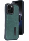 Mey İthalat®  iPhone 14 Pro Max Kılıf Sara Kartvizitli Deri Kılıf - Koyu Yeşil