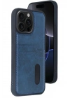 Mey İthalat®  iPhone 14 Pro Max Kılıf Sara Kartvizitli Deri Kılıf - Lacivert