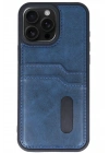 Mey İthalat®  iPhone 14 Pro Max Kılıf Sara Kartvizitli Deri Kılıf - Lacivert