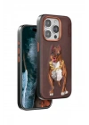 Mey İthalat®  iPhone 14 Pro Max Perma Desenli Kapak - Kahverengi