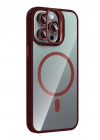 Mey İthalat®   iPhone 14 Pro Max Remim Lensli Magsafe Standlı Kapak - Bordo