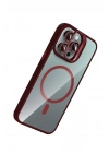 Mey İthalat®   iPhone 14 Pro Max Remim Lensli Magsafe Standlı Kapak - Bordo