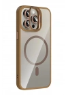 Mey İthalat®   iPhone 14 Pro Max Remim Lensli Magsafe Standlı Kapak - Kahverengi