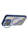 Mey İthalat®   iPhone 14 Pro Max Remim Lensli Magsafe Standlı Kapak - Lacivert