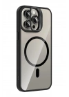 Mey İthalat®   iPhone 14 Pro Max Remim Lensli Magsafe Standlı Kapak - Siyah