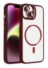 Mey İthalat®   iPhone 14 Remim Lensli Magsafe Standlı Kapak - Bordo