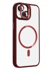 Mey İthalat®   iPhone 14 Remim Lensli Magsafe Standlı Kapak - Bordo