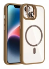 Mey İthalat®   iPhone 14 Remim Lensli Magsafe Standlı Kapak - Kahverengi
