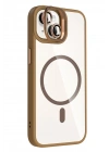 Mey İthalat®   iPhone 14 Remim Lensli Magsafe Standlı Kapak - Kahverengi