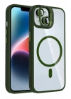 Mey İthalat®   iPhone 14 Remim Lensli Magsafe Standlı Kapak - Koyu Yeşil