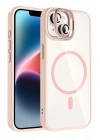 Mey İthalat®   iPhone 14 Remim Lensli Magsafe Standlı Kapak - Pembe