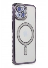 Mey İthalat®  iPhone 15 Kılıf Joke Simli Magneticsafe Kılıf - Derin Mor
