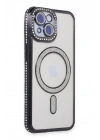 Mey İthalat®  iPhone 15 Kılıf Joke Simli Magneticsafe Kılıf - Siyah