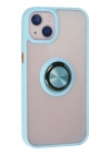 Mey İthalat®  iPhone 15 Kılıf Montreal Yüzüklü Silikon Kapak - Buz Mavi