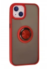 Mey İthalat®  iPhone 15 Kılıf Montreal Yüzüklü Silikon Kapak - Kırmızı
