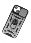 Mey İthalat®  iPhone 15 Kılıf Pars Lens Yüzüklü Silikon - Gümüş