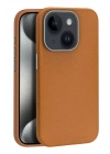 Mey İthalat®  iPhone 15 Kılıf Wonder Deri Magsafe Kapak - Kahverengi
