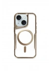 Mey İthalat®  iPhone 15 Plus Kılıf Boyi Magsafe Silikon Kapak - Kahverengi