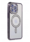 Mey İthalat®  iPhone 15 Pro Kılıf Joke Simli Magneticsafe Kılıf - Derin Mor