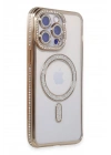 Mey İthalat®  iPhone 15 Pro Kılıf Joke Simli Magneticsafe Kılıf - Gold