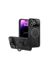 Mey İthalat®  iPhone 15 Pro Kılıf Joy Lens Standlı Kapak - Siyah