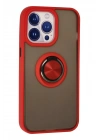 Mey İthalat®  iPhone 15 Pro Kılıf Montreal Yüzüklü Silikon Kapak - Kırmızı