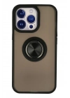 Mey İthalat®  iPhone 15 Pro Kılıf Montreal Yüzüklü Silikon Kapak - Siyah