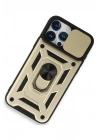 Mey İthalat®  iPhone 15 Pro Kılıf Pars Lens Yüzüklü Silikon - Gold
