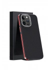 Mey İthalat®  iPhone 15 Pro Max Kılıf Aramid 600D Kevlar Karbon Fiber Magsafe Kapak - Kırmızı