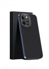 Mey İthalat®  iPhone 15 Pro Max Kılıf Aramid 600D Kevlar Karbon Fiber Magsafe Kapak - Lacivert