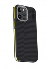Mey İthalat®  iPhone 15 Pro Max Kılıf Aramid 600D Kevlar Karbon Fiber Magsafe Kapak - Sarı