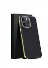 Mey İthalat®  iPhone 15 Pro Max Kılıf Aramid 600D Kevlar Karbon Fiber Magsafe Kapak - Sarı