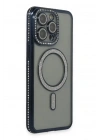 Mey İthalat®  iPhone 15 Pro Max Kılıf Joke Simli Magneticsafe Kılıf - Lacivert