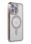 Mey İthalat®  iPhone 15 Pro Max Kılıf Joke Simli Magneticsafe Kılıf - Pembe