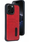 Mey İthalat®  iPhone 15 Pro Max Kılıf Sara Kartvizitli Deri Kılıf - Kırmızı