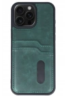 Mey İthalat®  iPhone 15 Pro Max Kılıf Sara Kartvizitli Deri Kılıf - Koyu Yeşil