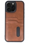 Mey İthalat®  iPhone 15 Pro Max Kılıf Sara Kartvizitli Deri Kılıf - Taba