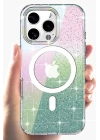 Mey İthalat®  iPhone 15 Pro Max Rasasi Simli Magsafe Kapak - Şeffaf