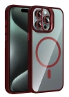 Mey İthalat®   iPhone 15 Pro Max Remim Lensli Magsafe Standlı Kapak - Bordo